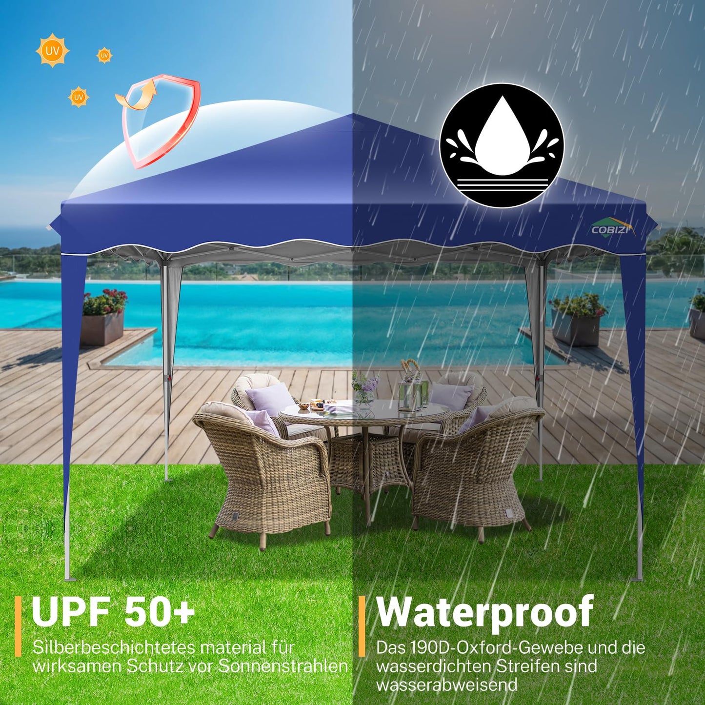COBIZI Folding Gazebo Gazebo 3 x 6 Waterproof Winterproof Garden Gazebo Party Tent Pop Up Gazebo Foldable Tent with 6 Side Waves with Ventilation Openings, Sandbag for Market, Outdoor Event, Black