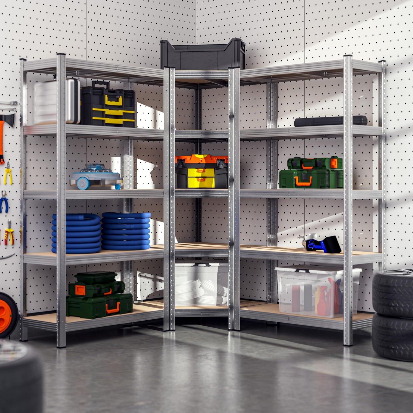 Monzana XL Heavy Duty Shelving 2625 kg, 15 MDF Panels, Storage Shelf / Basement Shelf / Workshop Shelving / Shelving Unit, Set of 3