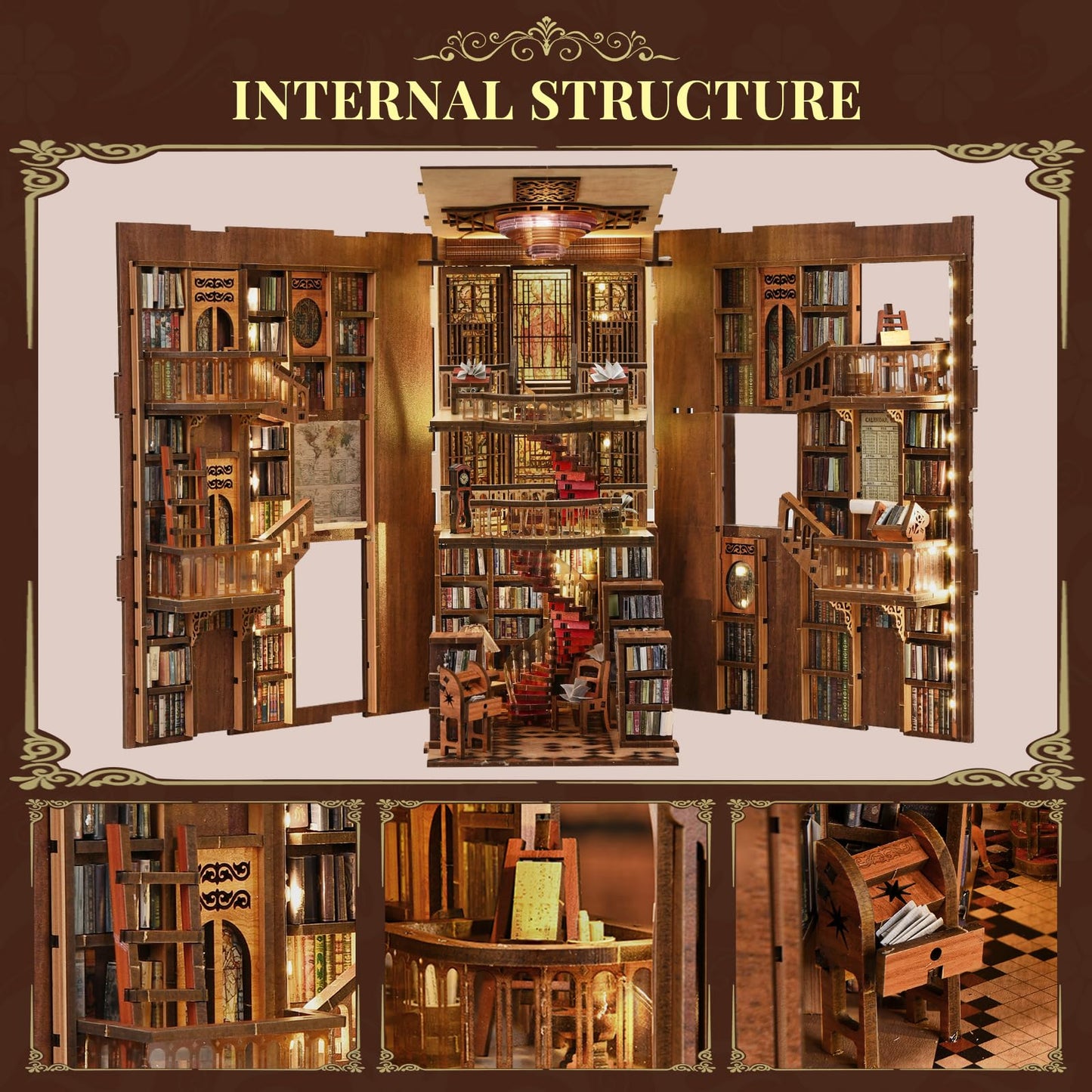 MiniCity Book Nook Kit, DIY Miniature Dollhouse Booknook Kit, 3D Wooden Puzzle Bookend Bookshelf Insert Decor for Teenagers and Adults (Library of Gods Max)