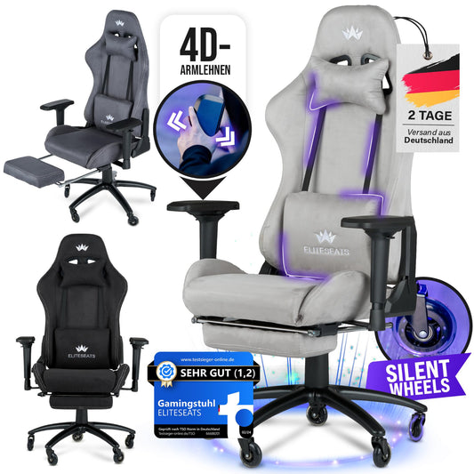 ELITESEATS Ergonomic Gaming Chair [Test Winner] Scratch-Free Wheels Breathable 4D Armrests with Footrest Ergonomic Gaming Chair Fabric 150 kg Load Capacity Gaming Chair Gaming Chair