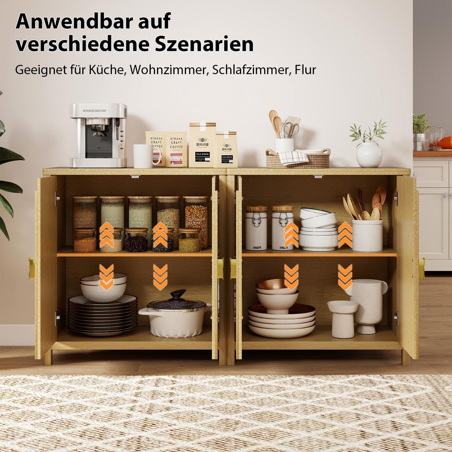 Lvifur Sideboard, Küchenschrank mit 2 Türen für Wohnzimmer, Küche, Esszimmer,80cm Breit Küchenbuffet aus Holz mit Arbeitsplatte & Ausreichend Stauraum für Flur