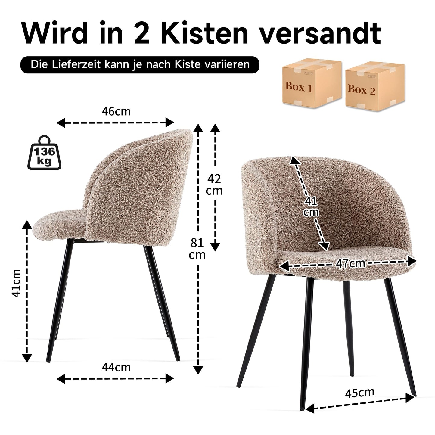 NORDICANA Esstisch mit 4 Stühlen Set, 95cm Runder Esstisch und 4 Kunstfell Loungesessel, Esszimmergruppe mit 4 Essstühlen, für Küche, Büro, Wohnzimmer, Balkon, Restaurant(Tisch+4 Braun Stühle)