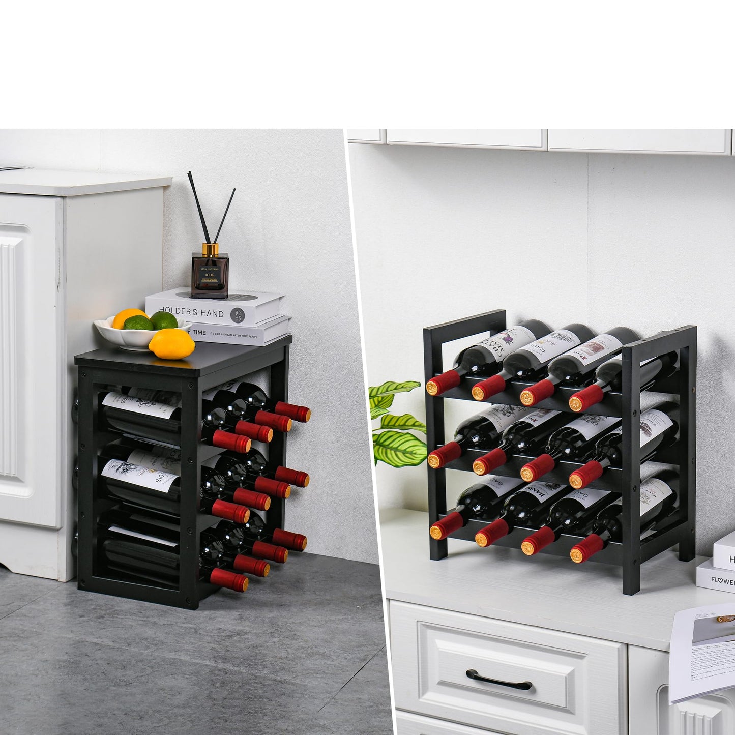 VASMIA Bamboo Wine Rack for 24 Bottles, Bottle Rack with 6 Levels for Cellar, Kitchen, Bar, Dining Room, Bottle Holder Wood with Table Top 41 x 24 x 81 cm, Natural