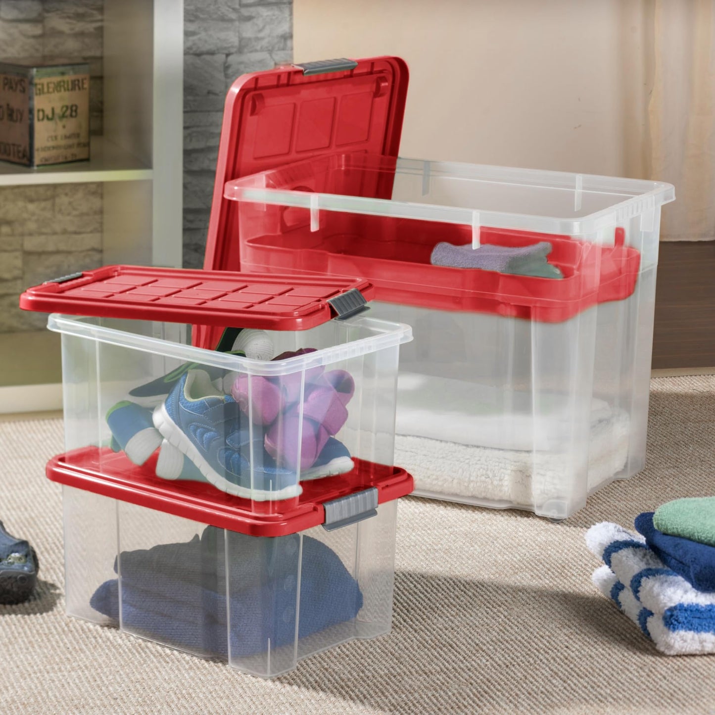 ARTECSIS 2 x Plastic Storage Boxes M, 15 L - 40 x 29 x 21 cm, Storage Box with Lid, Euro Box, Stackable