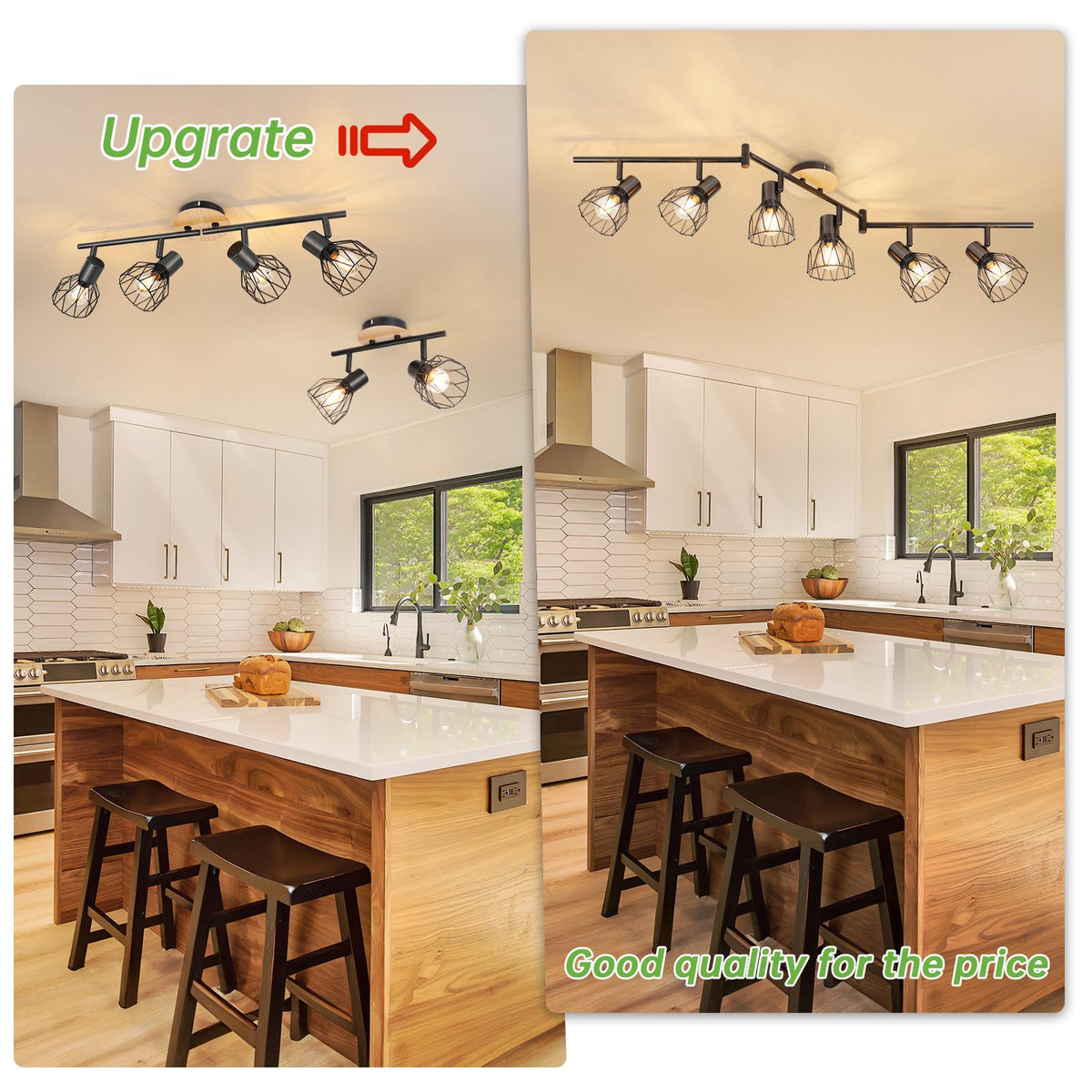 Kimjo 6-Bulb LED Ceiling Spotlight, Swivelling E14 Ceiling Spotlight, Black 6-Bulb Ceiling Light For Living Room, LED Kitchen Ceiling Light, Without Bulbs