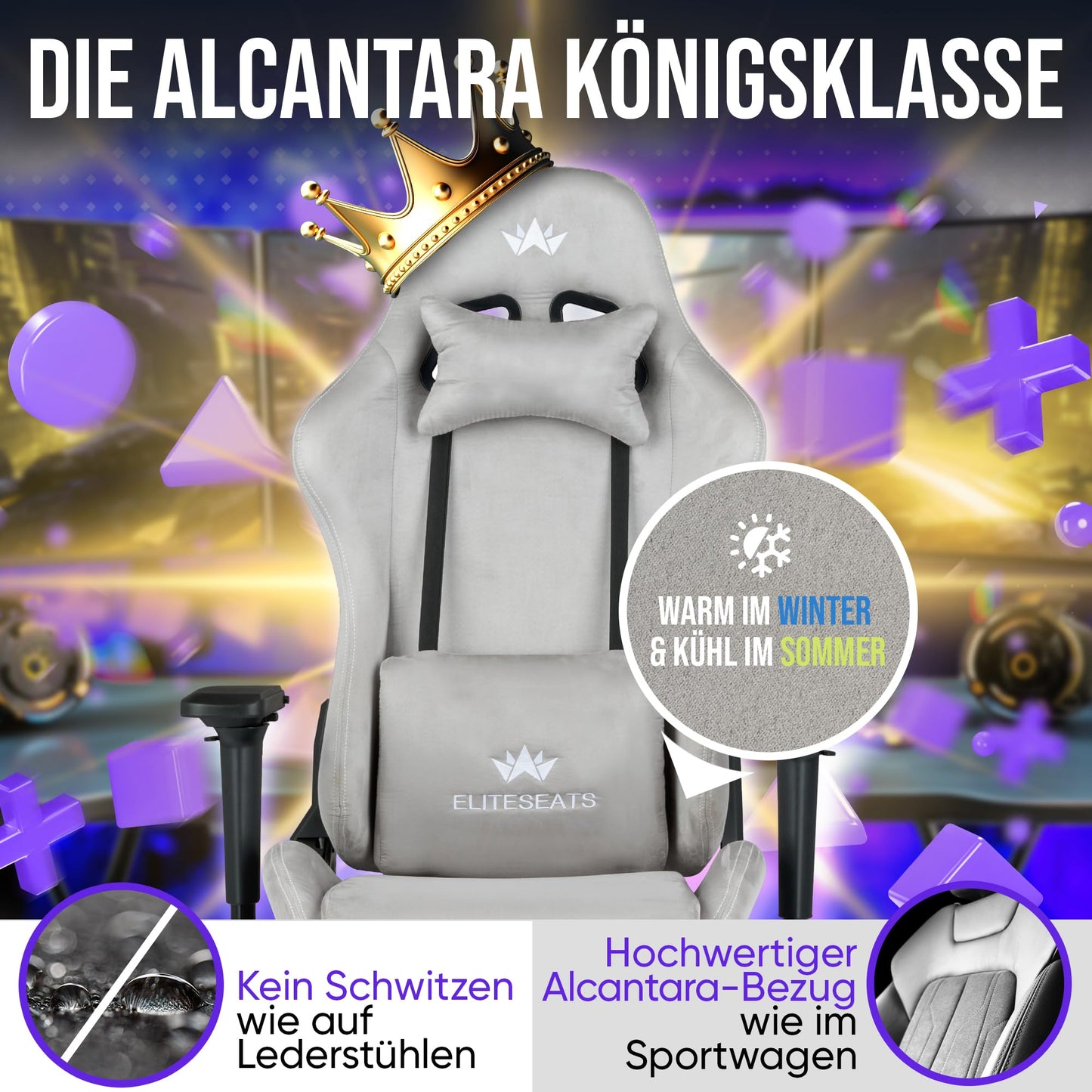ELITESEATS Ergonomic Gaming Chair [Test Winner] Scratch-Free Wheels Breathable 4D Armrests with Footrest Ergonomic Gaming Chair Fabric 150 kg Load Capacity Gaming Chair Gaming Chair