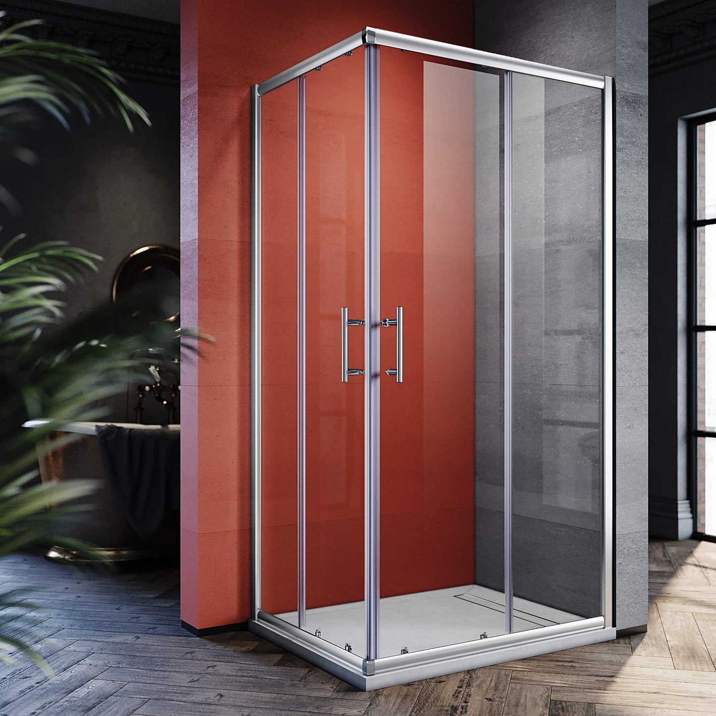 SONNI 80 x 80 cm Corner Entry Shower Cubicle without Shower Tray, Safety Glass Sliding Door Corner Shower Enclosure Shower Sliding Door Glass