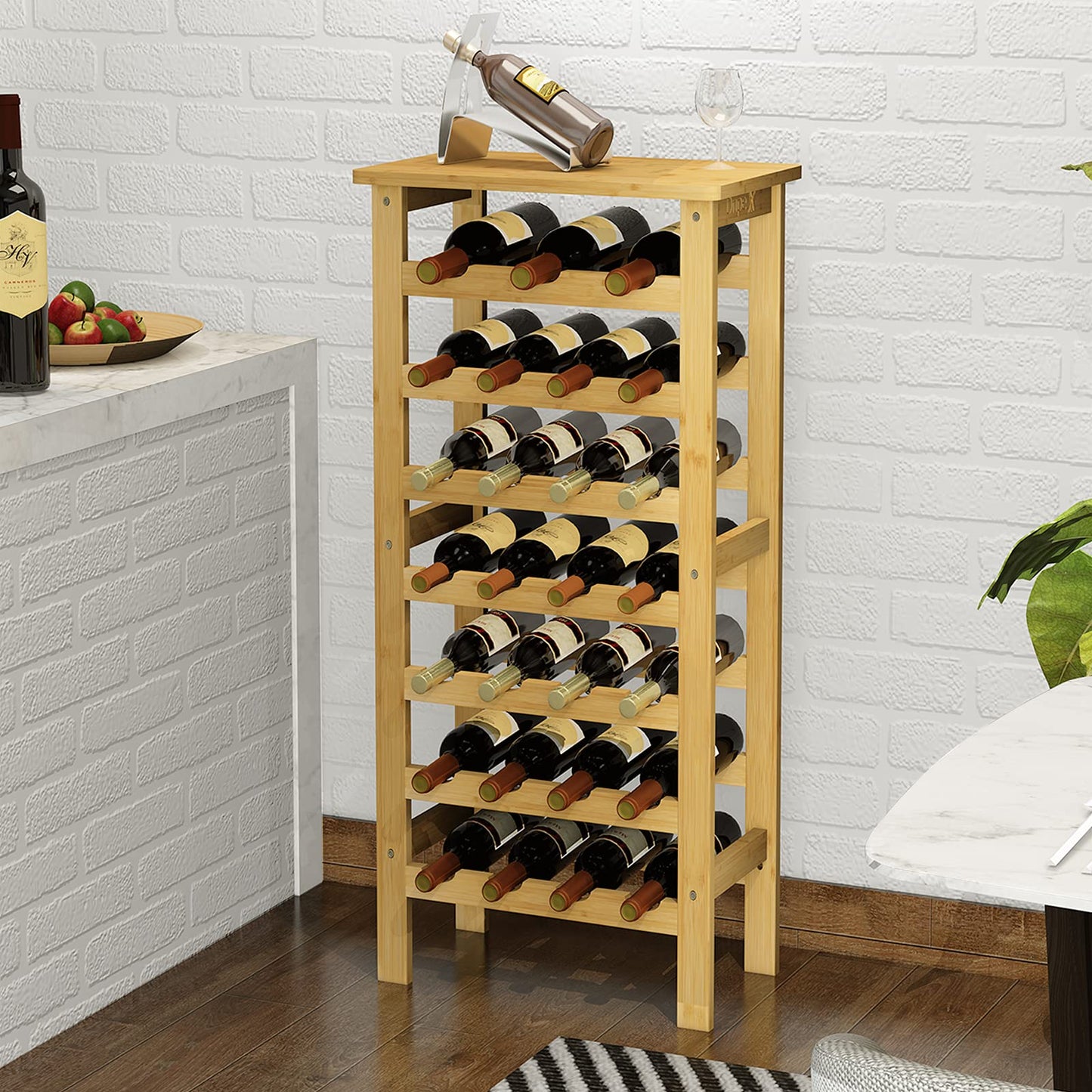 Dripex Wine Rack Bamboo Wine Bottle Rack 7 Levels Bottle Rack for Cellar Kitchen 27 Bottles 0.75 and 1 Litre 47 x 29 x 102 cm