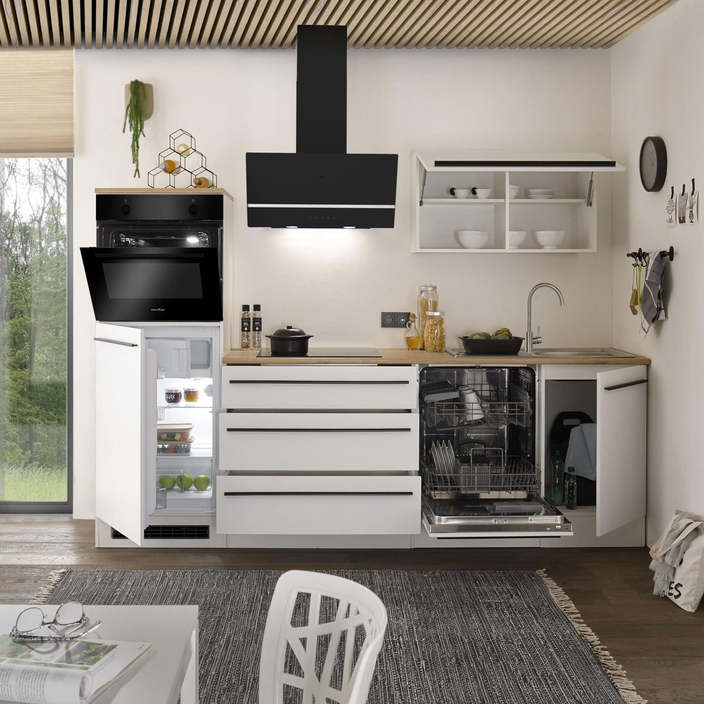 FINN Modern Kitchen Unit without Electrical Appliances in Matt White, Artisan Oak Look, Spacious Fitted Kitchen with Lots of Storage Space, 260 x 200 x 60 cm (W x H x D)