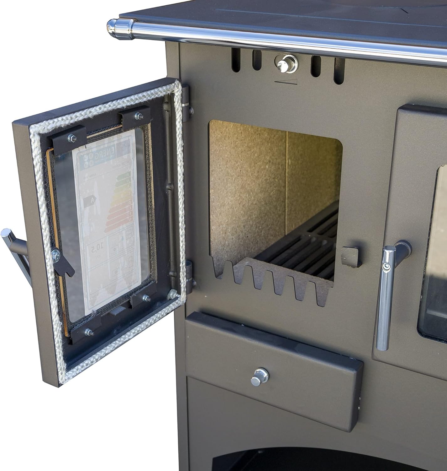 Viki 25071 Workshop Stove with Baking Compartment and Hob 10.5 kW Swedish Stove Fireplace Hut Oven