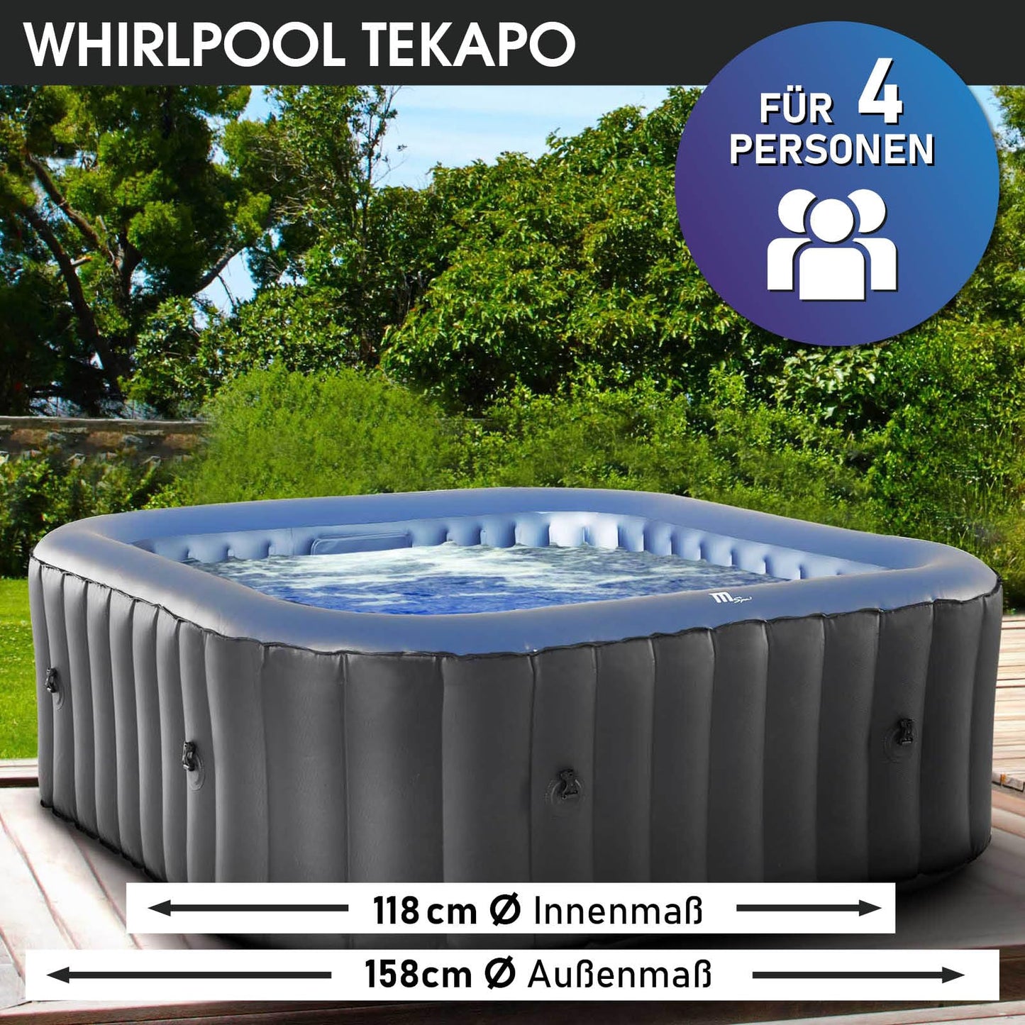 BRAST® Whirlpool aufblasbar MSpa | 4-8 Personen | viele Modelle rund und eckig | Ø 125-224cm | In- Outdoor Pool | bis zu 144 Massagedüsen | inkl. Aufblasfunktion Abdeckung Timer Heizung | Duet
