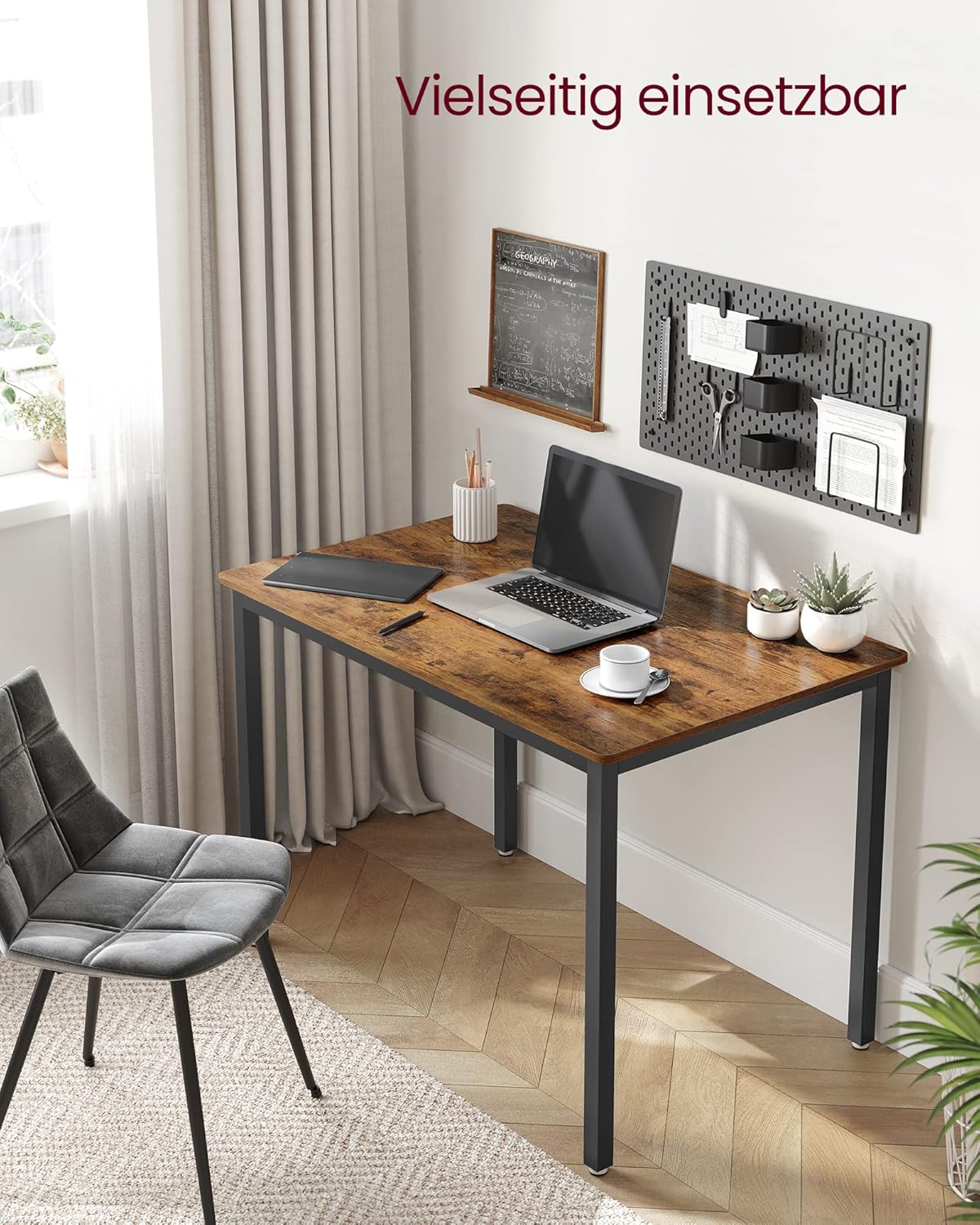 VASAGLE Dining Table Kitchen Table 70 x 110 x 77 cm Dining Room Table for 4 People Table Living Room Desk for Dining Room Kitchen Industrial Design Vintage Brown Matte Black KDT081B01