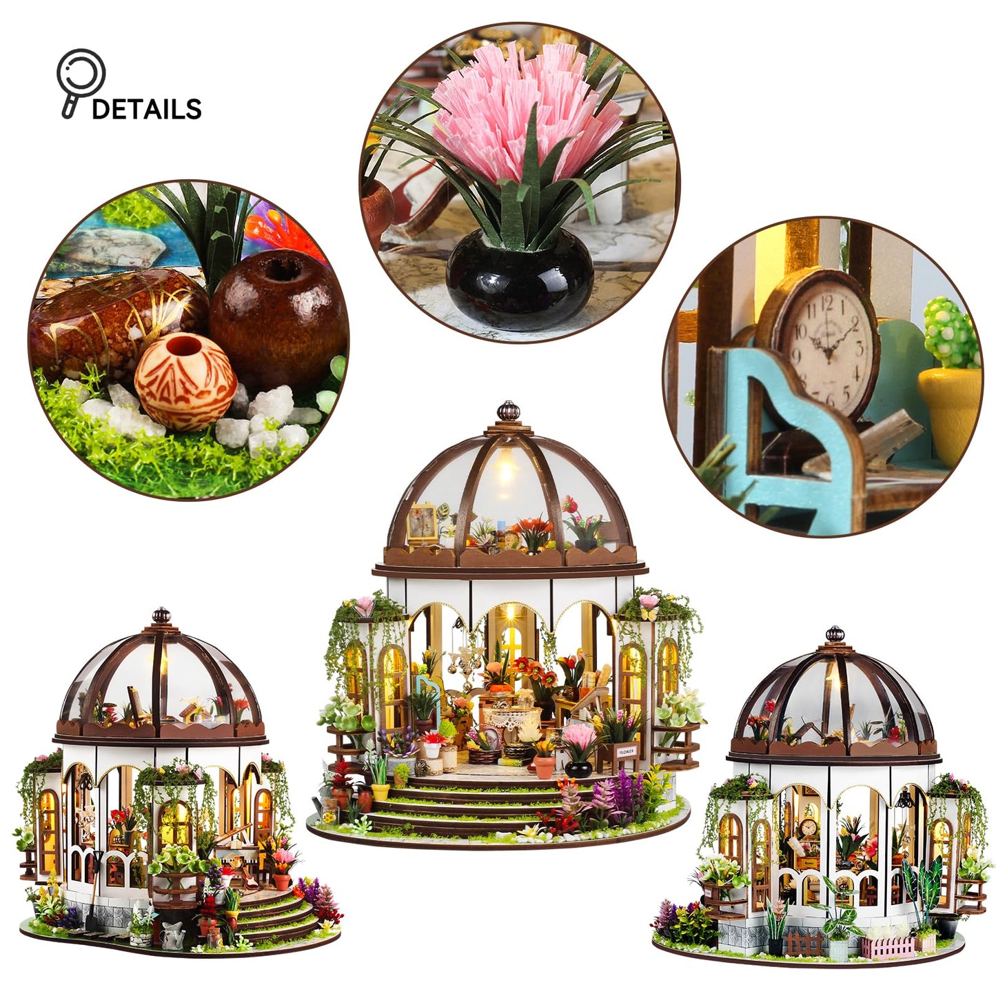 UINOFER DIY Greenhouse Wood, Miniature Garden House Building with Furniture, Creative Construction Kit Adults, Model Kit for Adults and Children - Hanging Garden