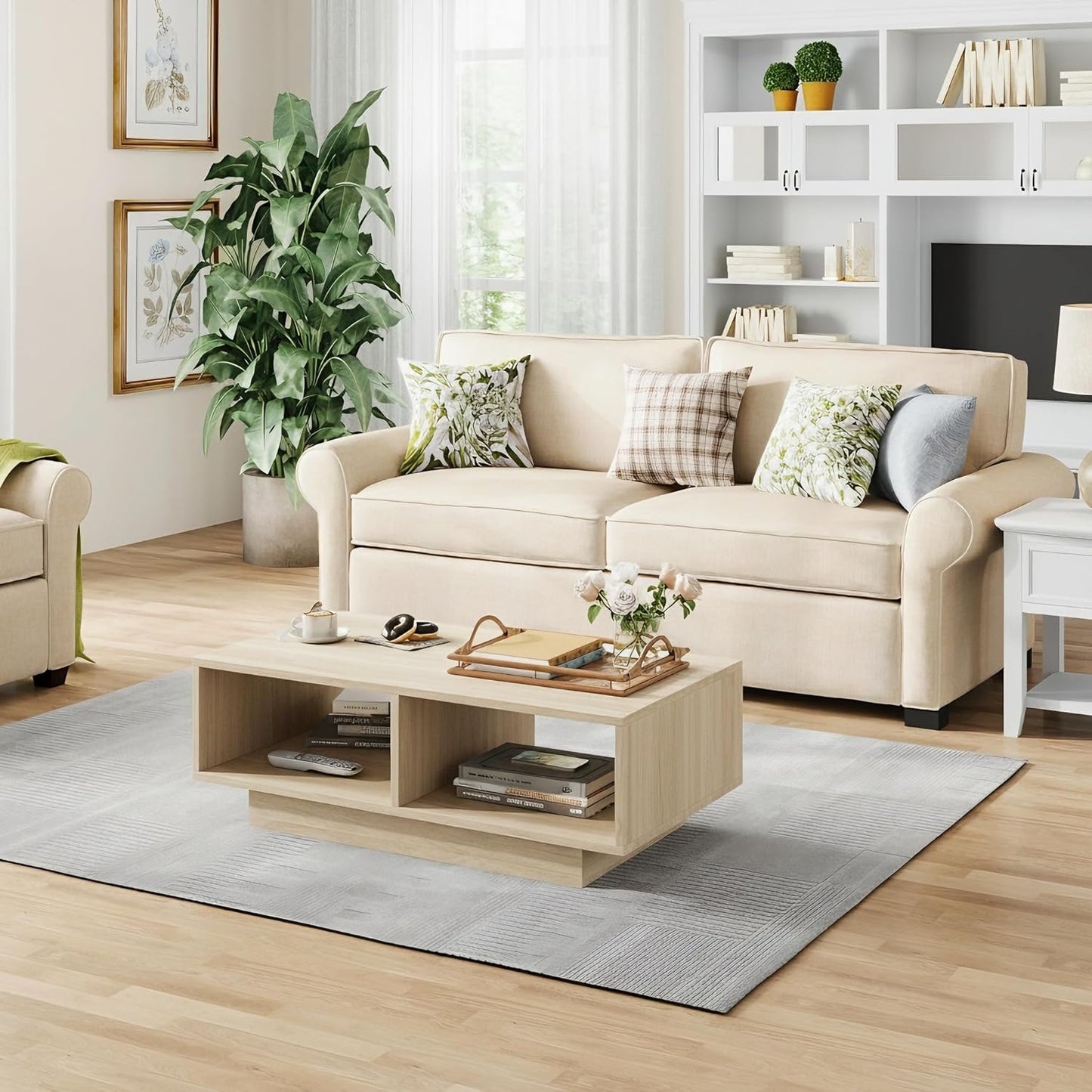 Coffee Table, White, Middle Table, Tea Table for Living Room, Modern and Stylish Rectangular Coffee Table with 2 Open Compartments, Rectangular Side Table, Sofa Table, for Bedroom, Office, 90 x 48 x 31 cm
