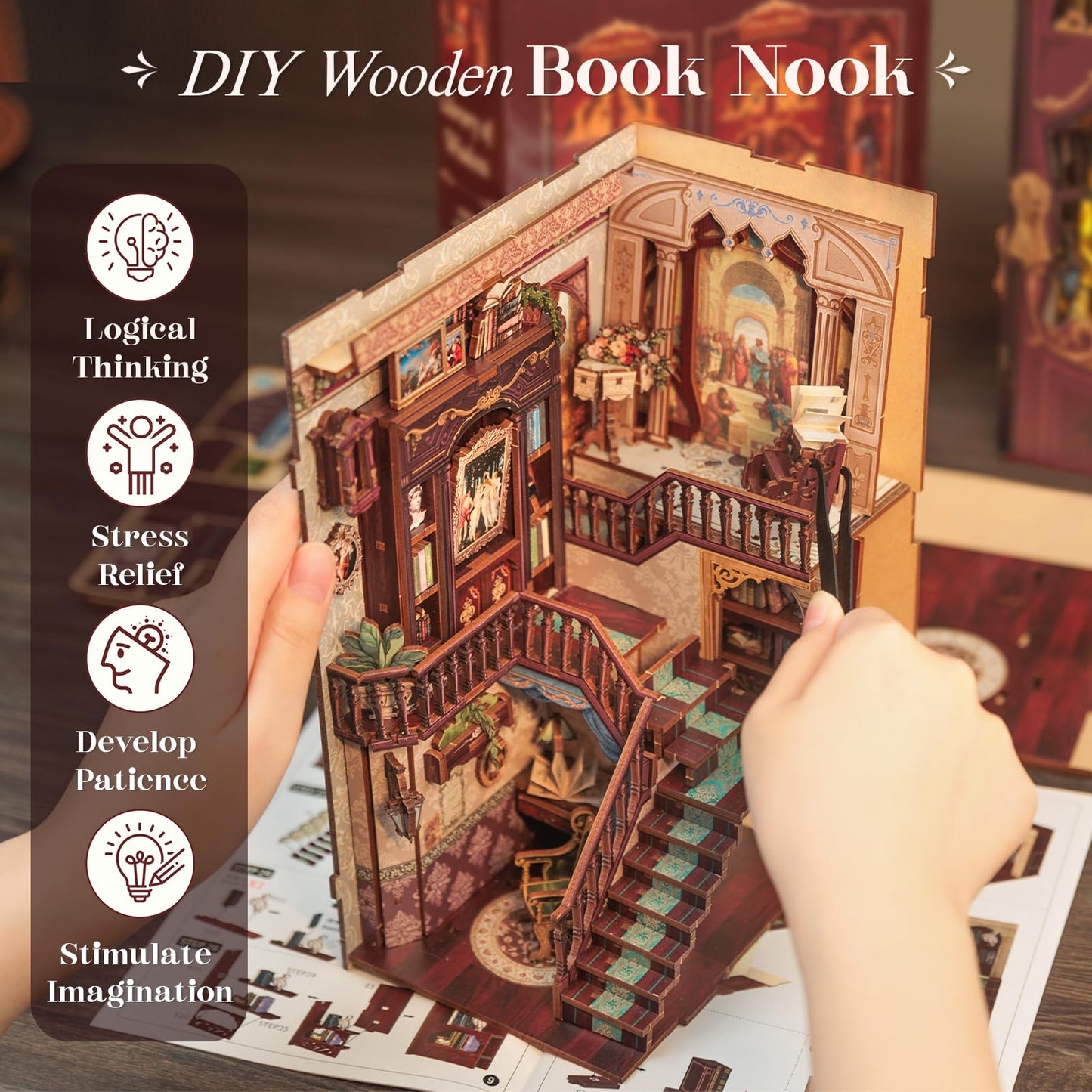 CUTEBEE Book Nook Kit – DIY Puppenhaus Häuser, Miniatur Haus Selber Bauen für Erwachsene, 3D-Holzpuzzle & Buchstütze | Kreatives Set für Bücherregal Dekor | Geschenk,199 PCS (Champs-Élysées Florist)