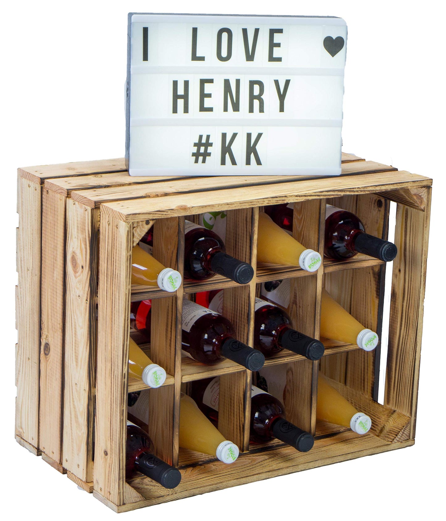 Kistenkolli Altes Land Bottle Rack, Henry, Natural, Flamed, Dimensions Approx. 50 x 40 x 30 cm, wine rack