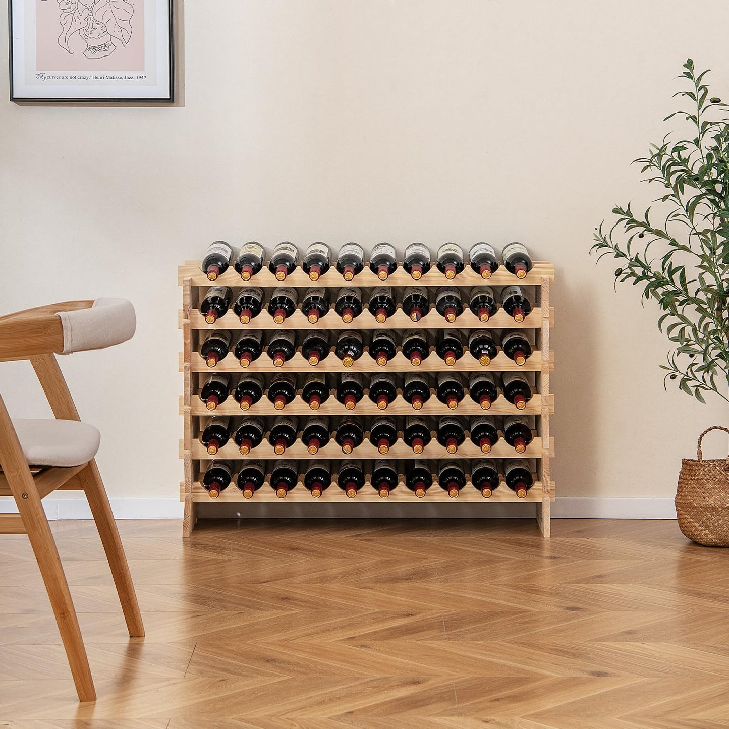 COSTWAY Wine Rack Wood Stackable Bottle Rack for 72 Bottles, Wine Rack with 6 Levels, Wooden Shelf, Bottle Stand for Kitchen, Dining Room, Bar, Basement, 119 x 29 x 72 cm