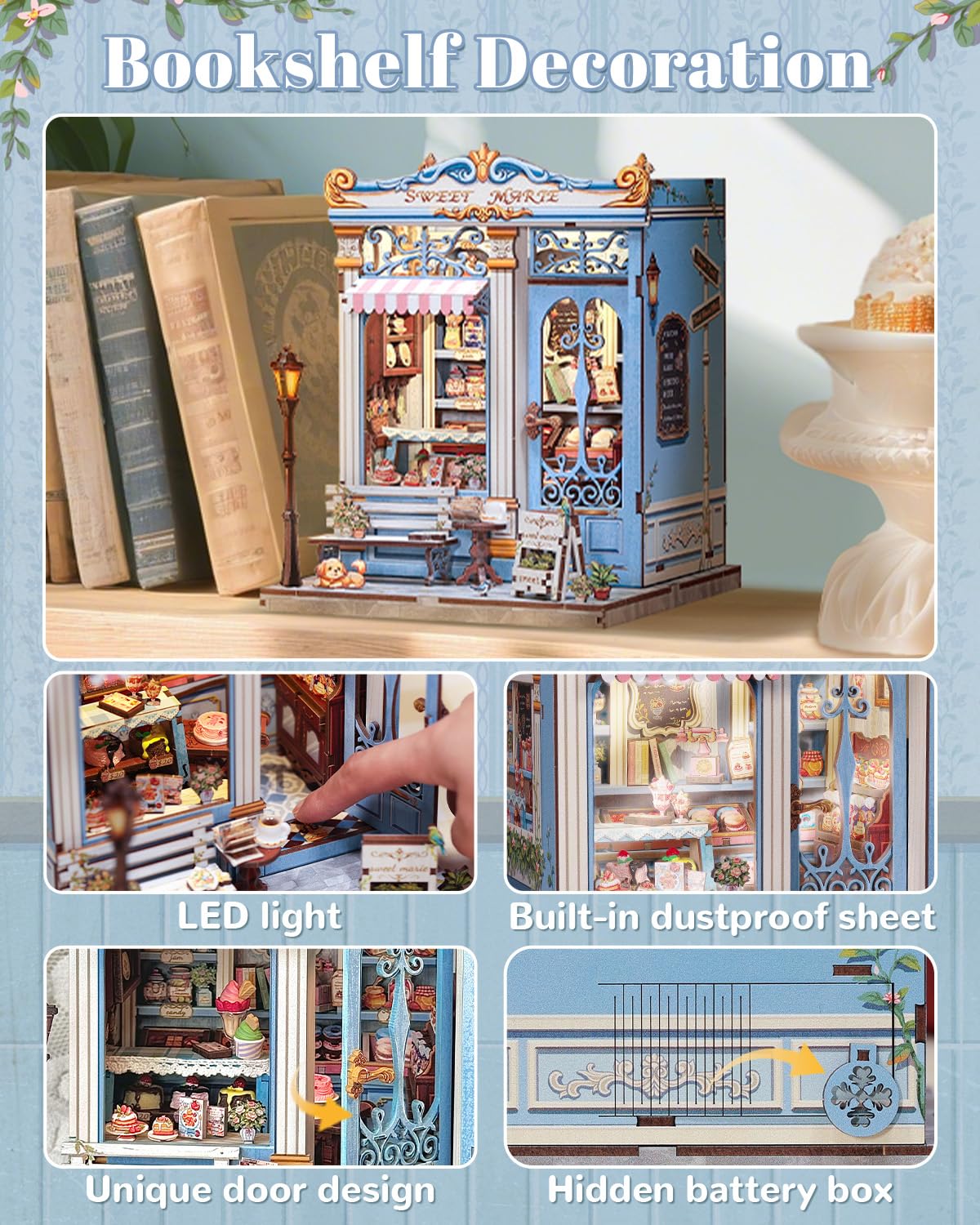 Endless Limit DIY Miniatur Haus Bausatz für Erwachsene,Puppenhaus Gewächshaus mit LED Licht,3D Puzzle Buchstütze aus Holz Modellbausatz Bastelset Bücherregal Deko Geschenken (Rose Garden Tea House)