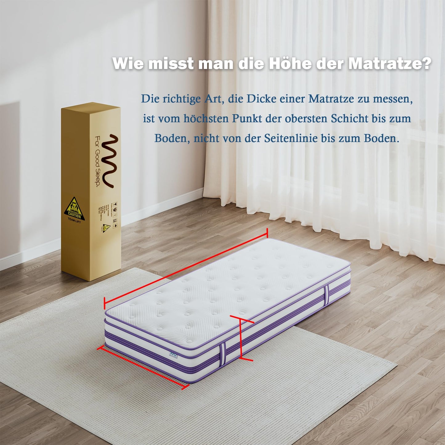 Moziel 180 x 200 cm Mattress, 26 cm Height, H3, Oeko-Tex Certified, Gel Memory Foam Hybrid, Pocket Spring, Breathable, Medium Firm, Pressure Relief, Barrel Pocket Spring Mattress Packed in Box