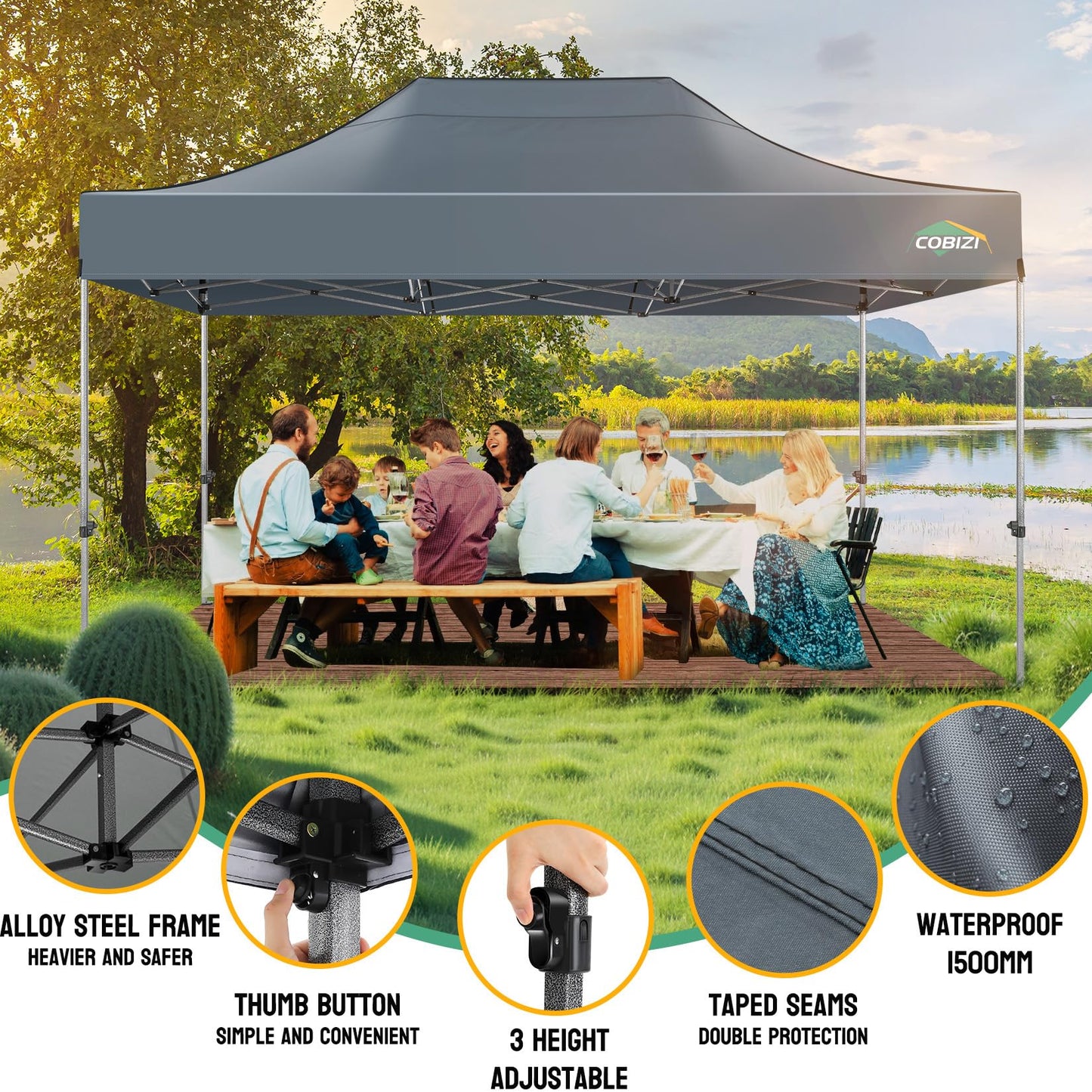 Tooluck Folding Gazebo, 3 x 4.5 m, Waterproof, Stable, Outdoor, Garden Party Tent, UV Protection 50+, with 4 Side Panels, Grey