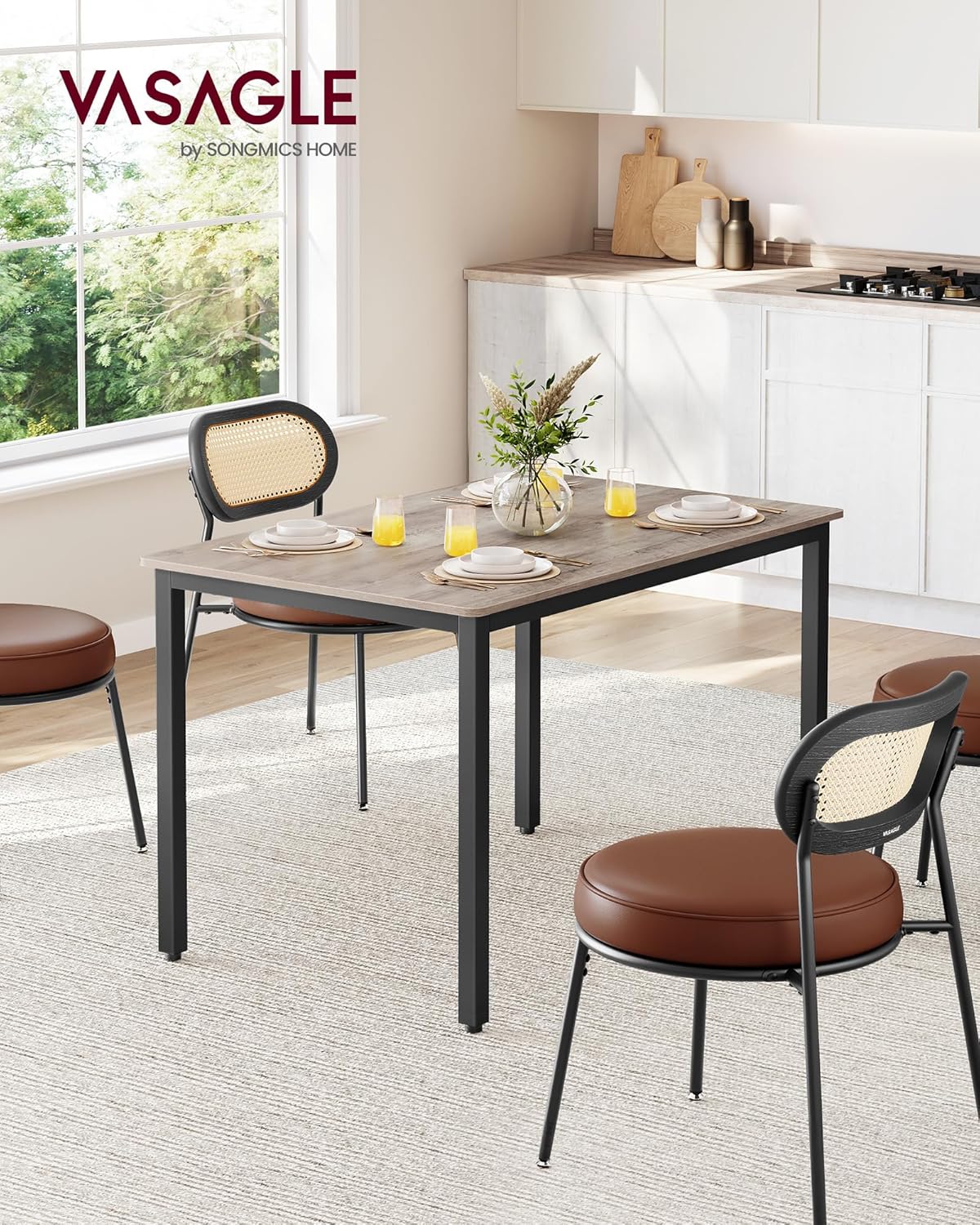 VASAGLE Dining Table Kitchen Table 70 x 110 x 77 cm Dining Room Table for 4 People Table Living Room Desk for Dining Room Kitchen Industrial Design Vintage Brown Matte Black KDT081B01