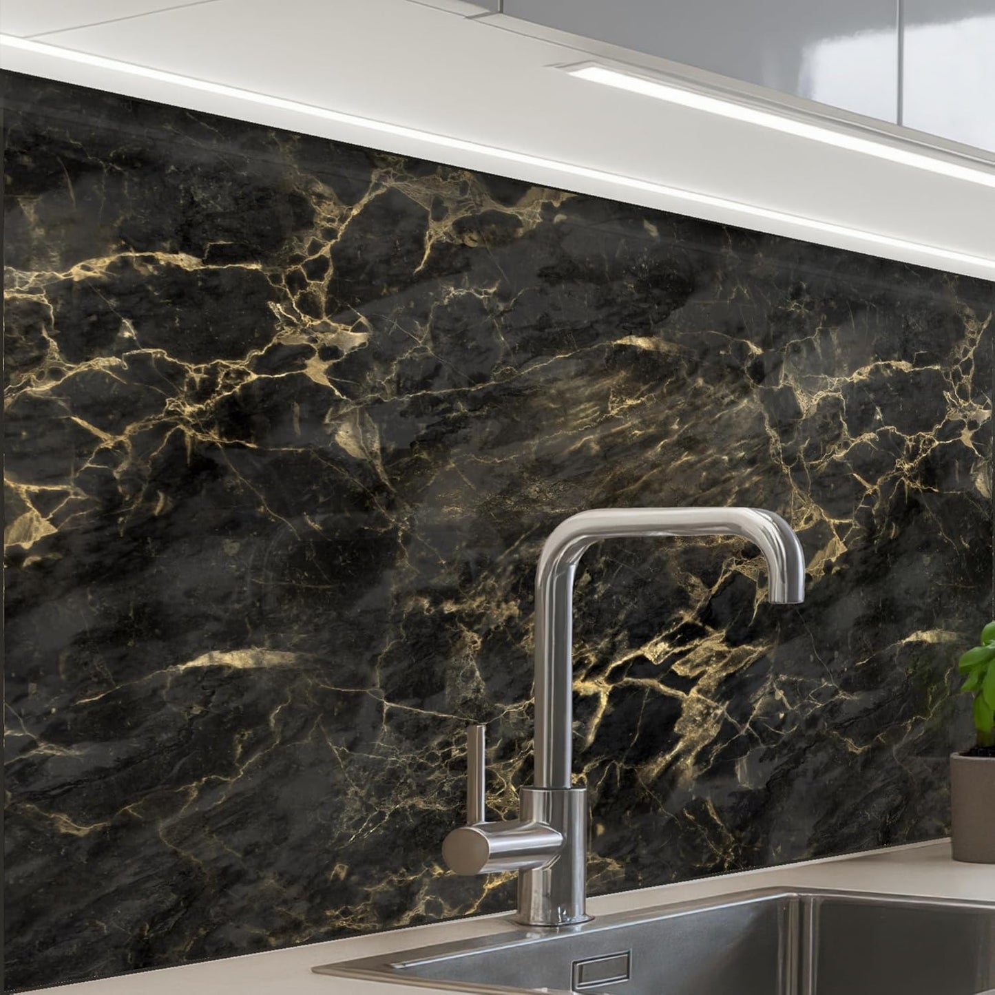 Back Wall Kitchen 60 x 80 cm Back Wall Protection Self-Adhesive Splash Guard Kitchen Back Wall Kitchen Front Kitchen Self-Adhesive Kitchen Back Walls Black - Marble - Gold - Nerf