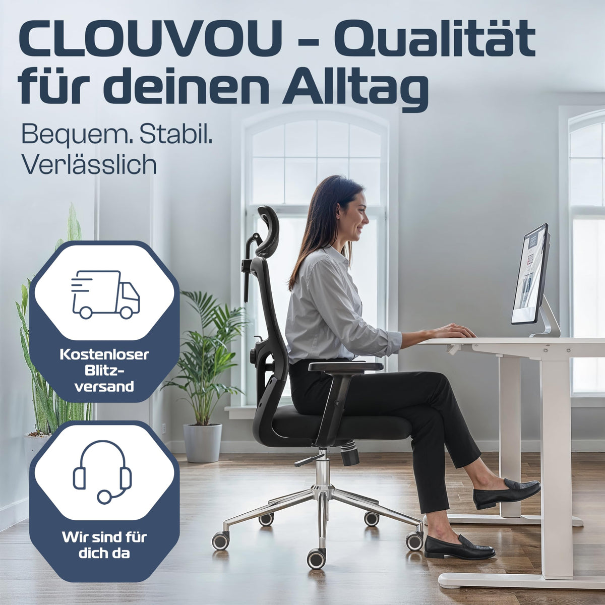 CLOUVOU BrightSeat Ergonomic Office Chair [Test Winner] Desk Chair 100% Individually Adjustable Office Chair & Gaming Chair Computer Chair Home Office Chair Ergonomic Swivel Chair 150 kg