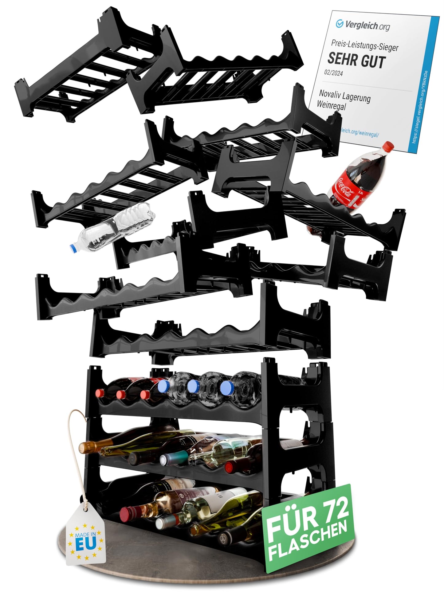 Novaliv Plastic Bottle Rack for 48 Bottles Expandable Wine Rack Stackable Black Drink Rack Bottle Shelf System Shelf for Drinks Bottle Cabinet Spirits Shelf