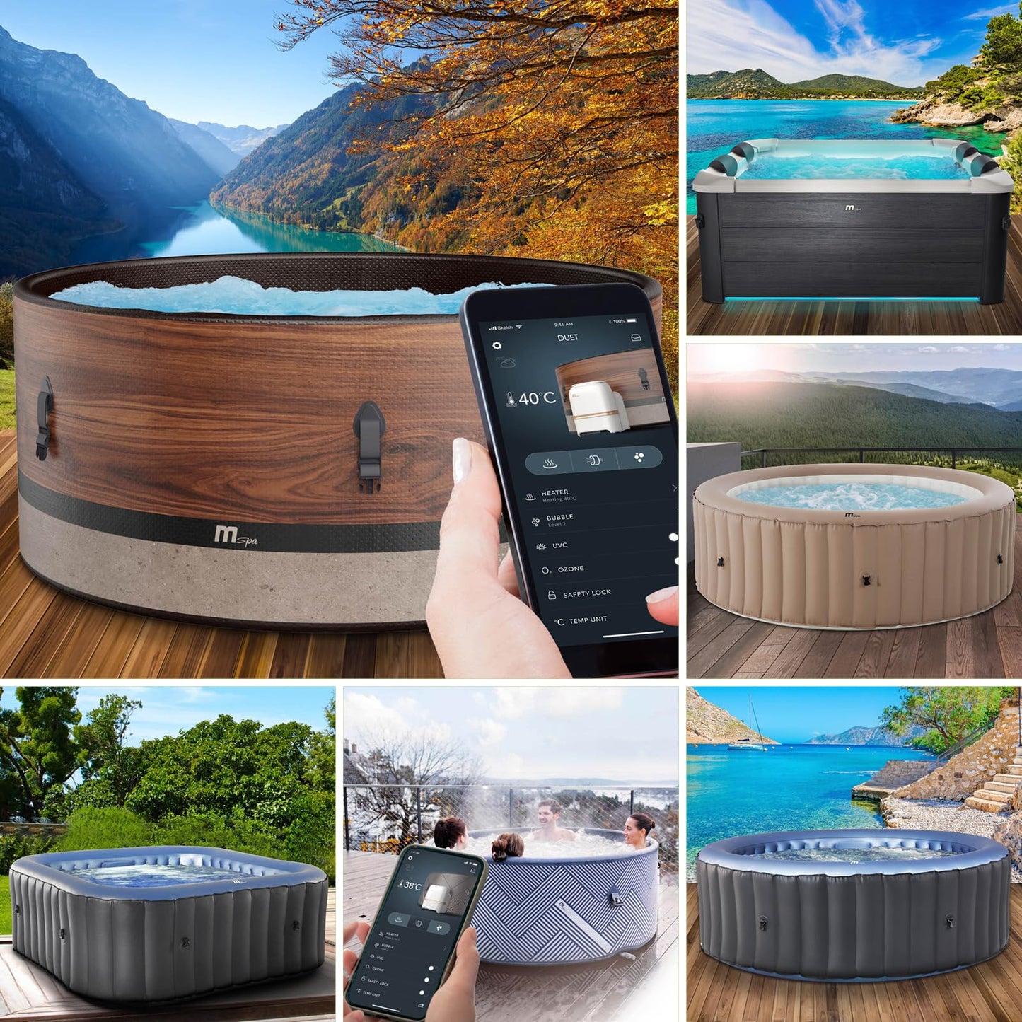 BRAST® Whirlpool aufblasbar MSpa | 4-8 Personen | viele Modelle rund und eckig | Ø 125-224cm | In- Outdoor Pool | bis zu 144 Massagedüsen | inkl. Aufblasfunktion Abdeckung Timer Heizung | Duet