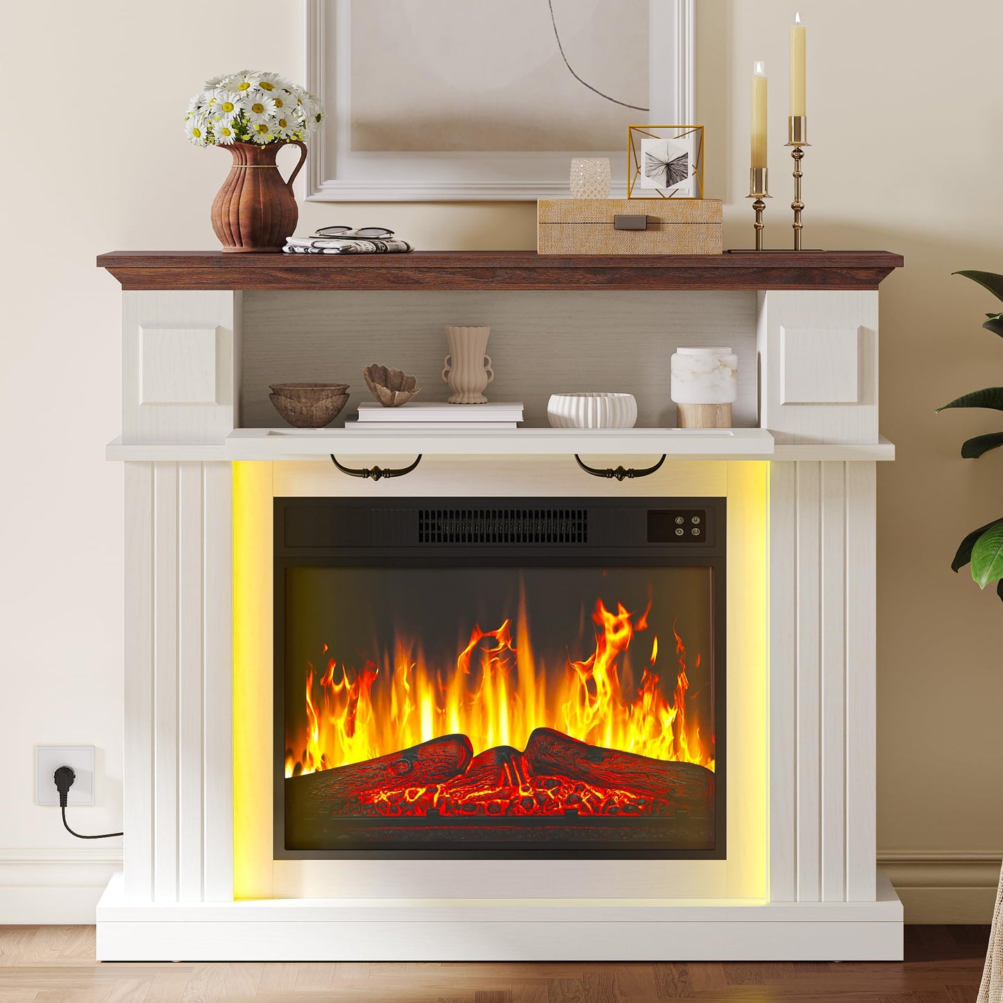 YITAHOME Electric Fireplace, 23 Inch Realistic 3D Flame Effect, Heat-Free Standing Electric Fireplace with Timer and 24-Colour LED Light Strip and Remote Control