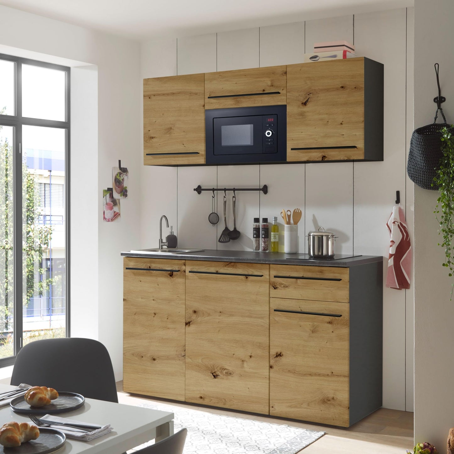Jazz 84-240-Y6 Single Kitchen Unit Black / Artisan Oak Approx. 160 x 212 x 60 cm