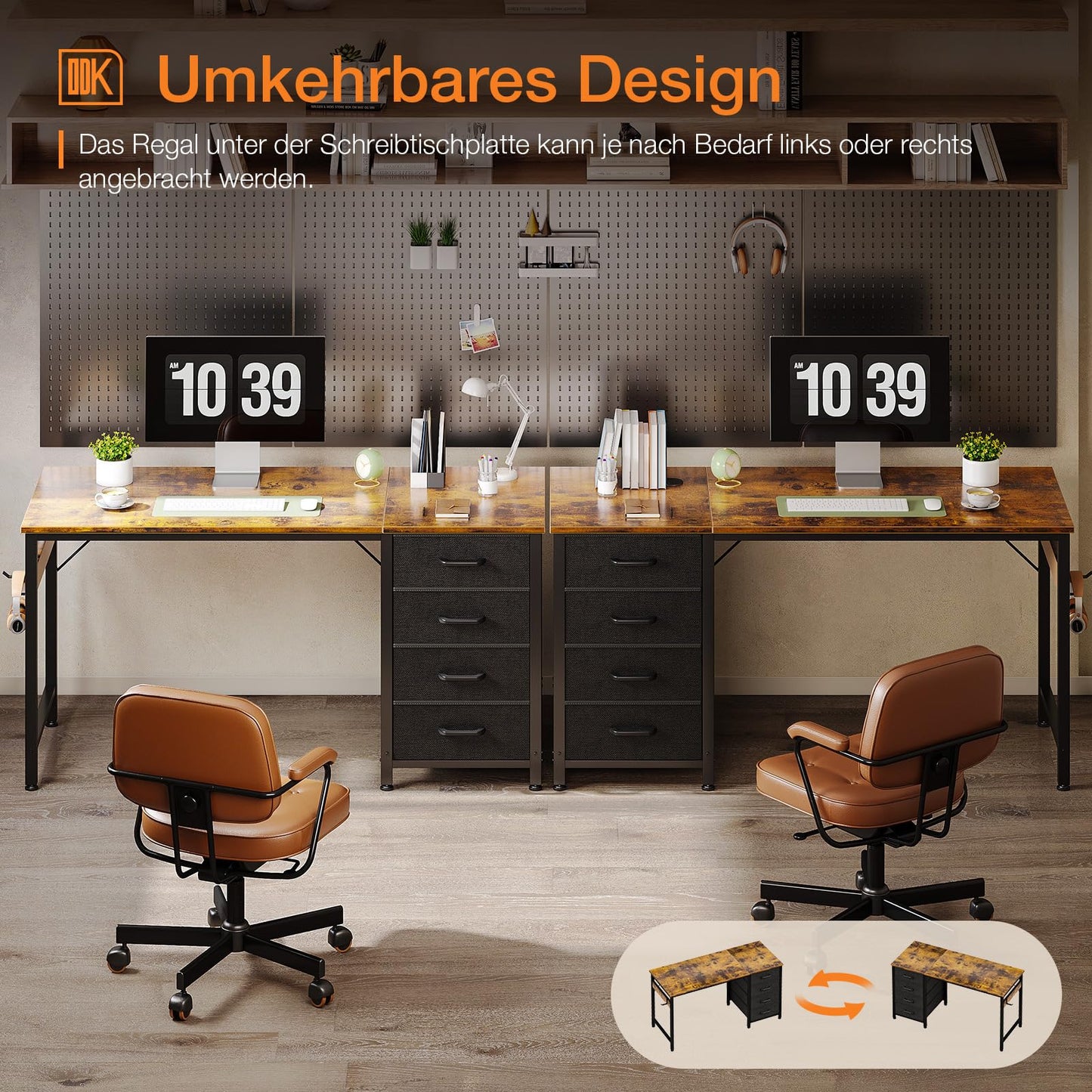ODK Desk with 4 Drawers, 120 x 48 x 75.7 cm, Computer Desk with Headphone Holder, PC Table, Reversible Office Table, Wood for Home Office, White