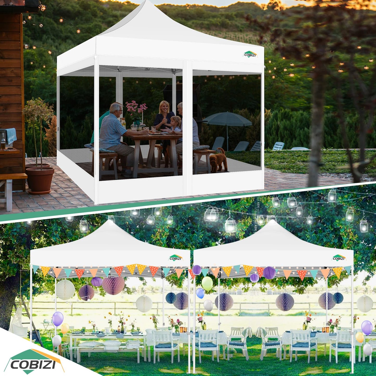 COBIZI Pavillon 3x3 Faltpavillon 3x3 Wasserdicht Stabil, Partyzelt Gartenpavillon UV-Schutz mit 4 Seitenwänden aus Mesh, Schwarz