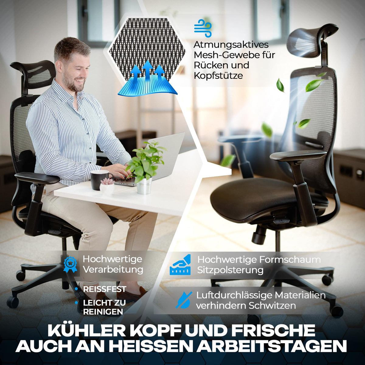 M2 Ergonomic Office Chair, Test Winner with Adjustable Armrest without Headrest for Maximum Freedom of Movement, Back-Friendly, Comfortable Desk Chair for Office and Home Office Chair