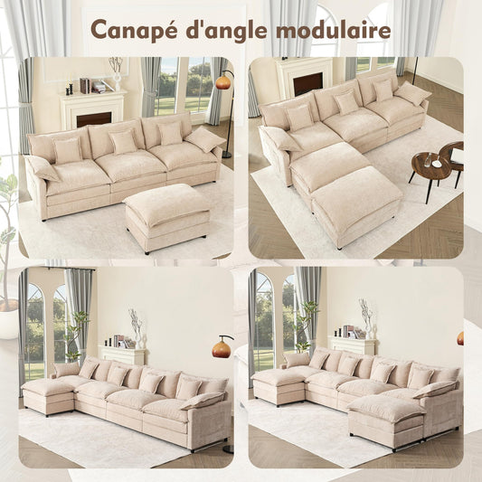 Litbird U-förmiges modulares Sofa 3-Sitzer Ecksofa mit Hocker