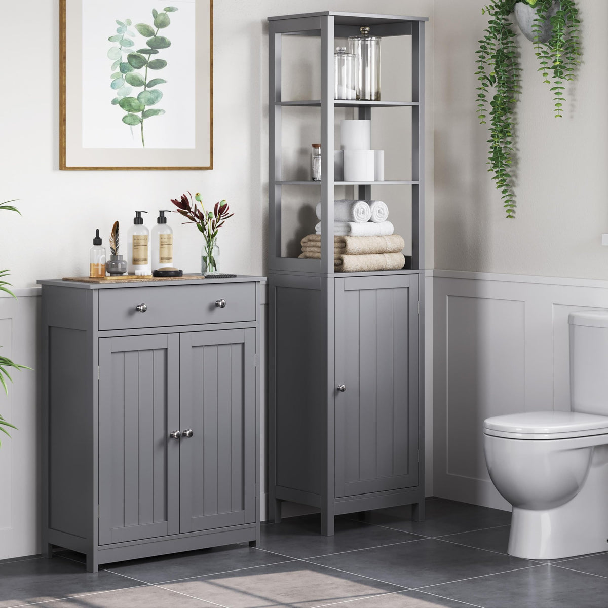 Yaheetech Bathroom Cabinet Kitchen Cabinet Chest of Drawers Storage Cabinet with Drawer and Double Door Bathroom 60 x 30 x 80 cm LBH White