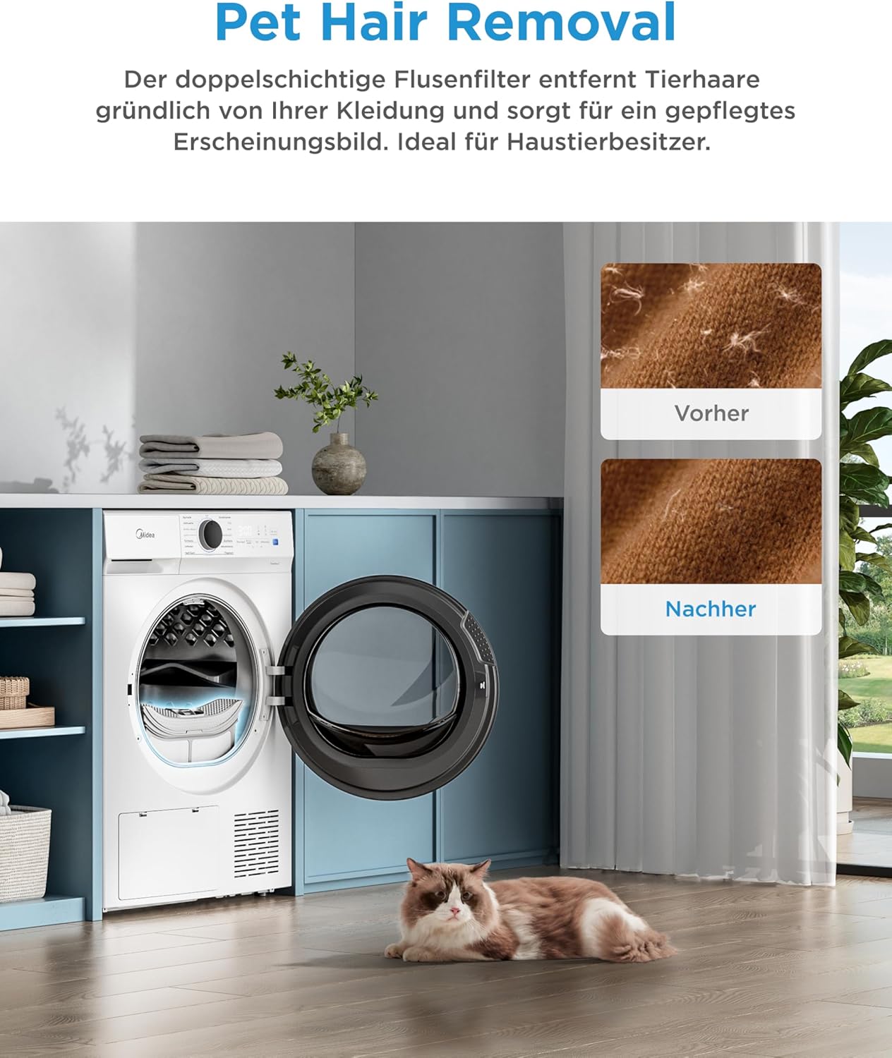 Midea MDV3EH100D Heat Pump Dryer, 10 kg, Energy Class D with Heat Pump Technology, UV Light for Hygienic Purity, Wrinkle Protection, LED Display, Delay Start, Quick Drying, White