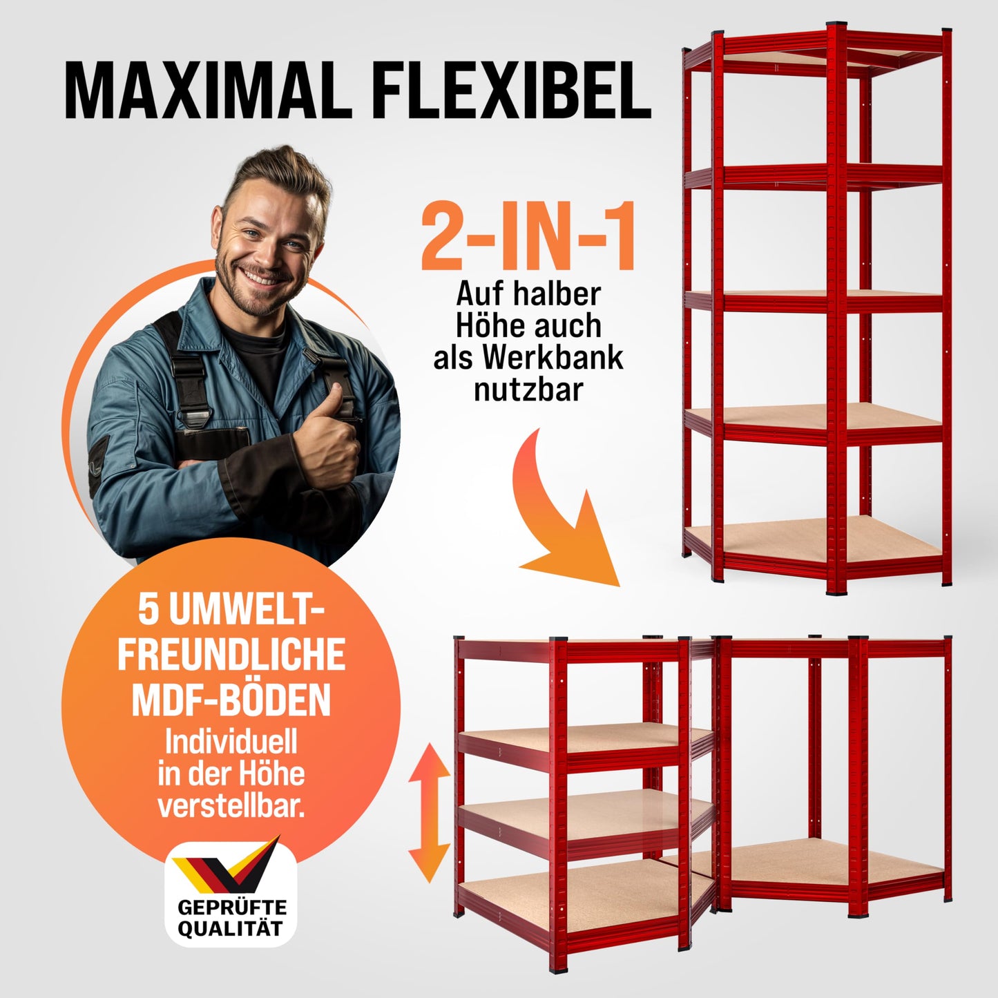 Monzana XL Heavy Duty Shelving 2625 kg, 15 MDF Panels, Storage Shelf / Basement Shelf / Workshop Shelving / Shelving Unit, Set of 3