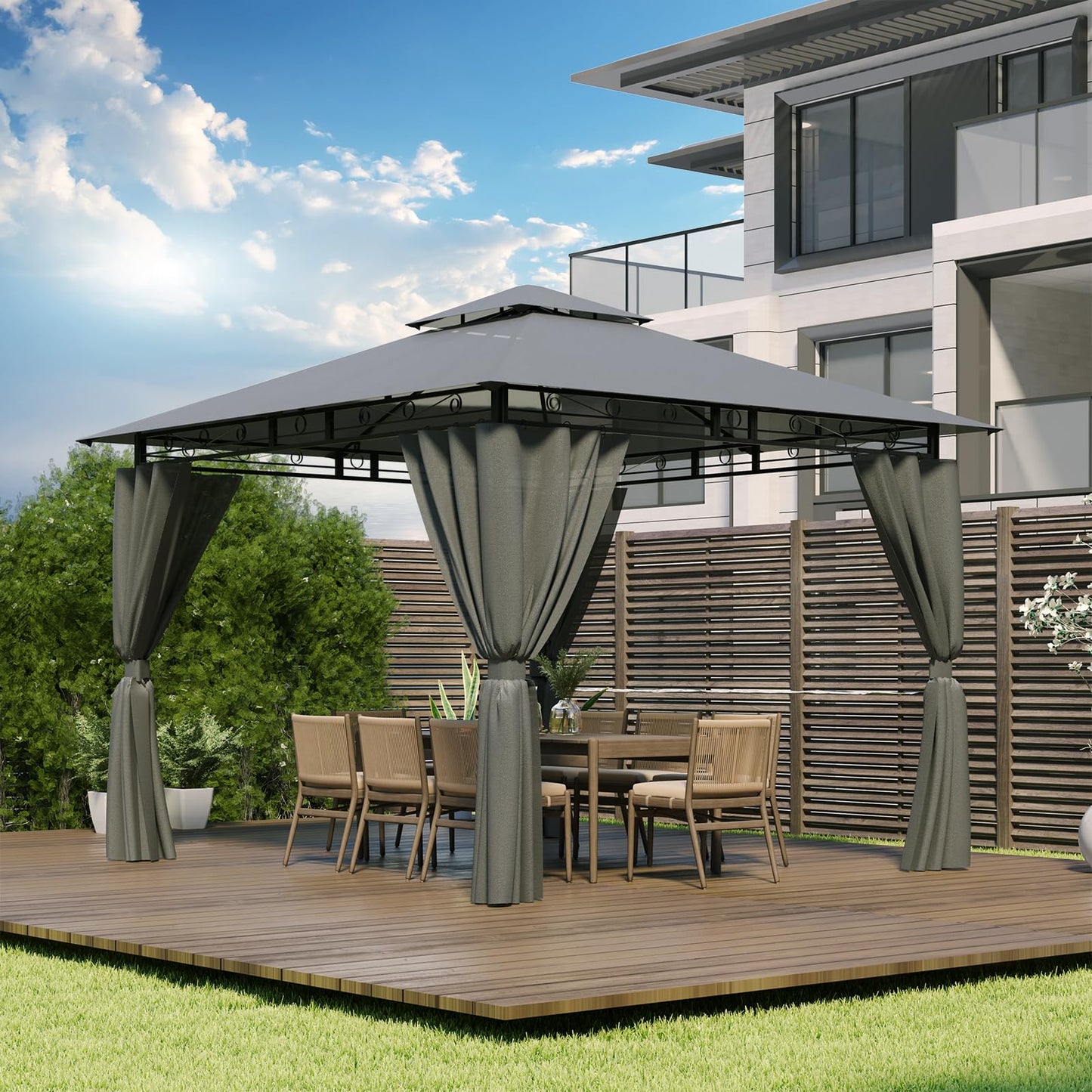 Devoko Garden Gazebo 3 x 3 Waterproof Stable Winterproof Deluxe Gazebo, UV Protection 50+ Double Roof Party Tent, Garden Tent, Patio Gazebo for Festivals, Events, Parties for 4-6 People, Beige