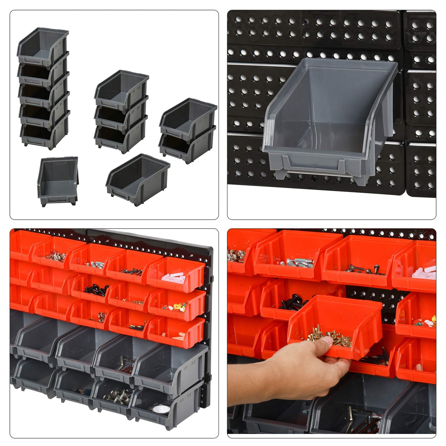 DURHAND Storage System Wall Shelf 37.5 x 63 cm Pack of 30 Stacking Boxes Storage Shelves in 2 Sizes Storage Boxes Workshop Shelving Red