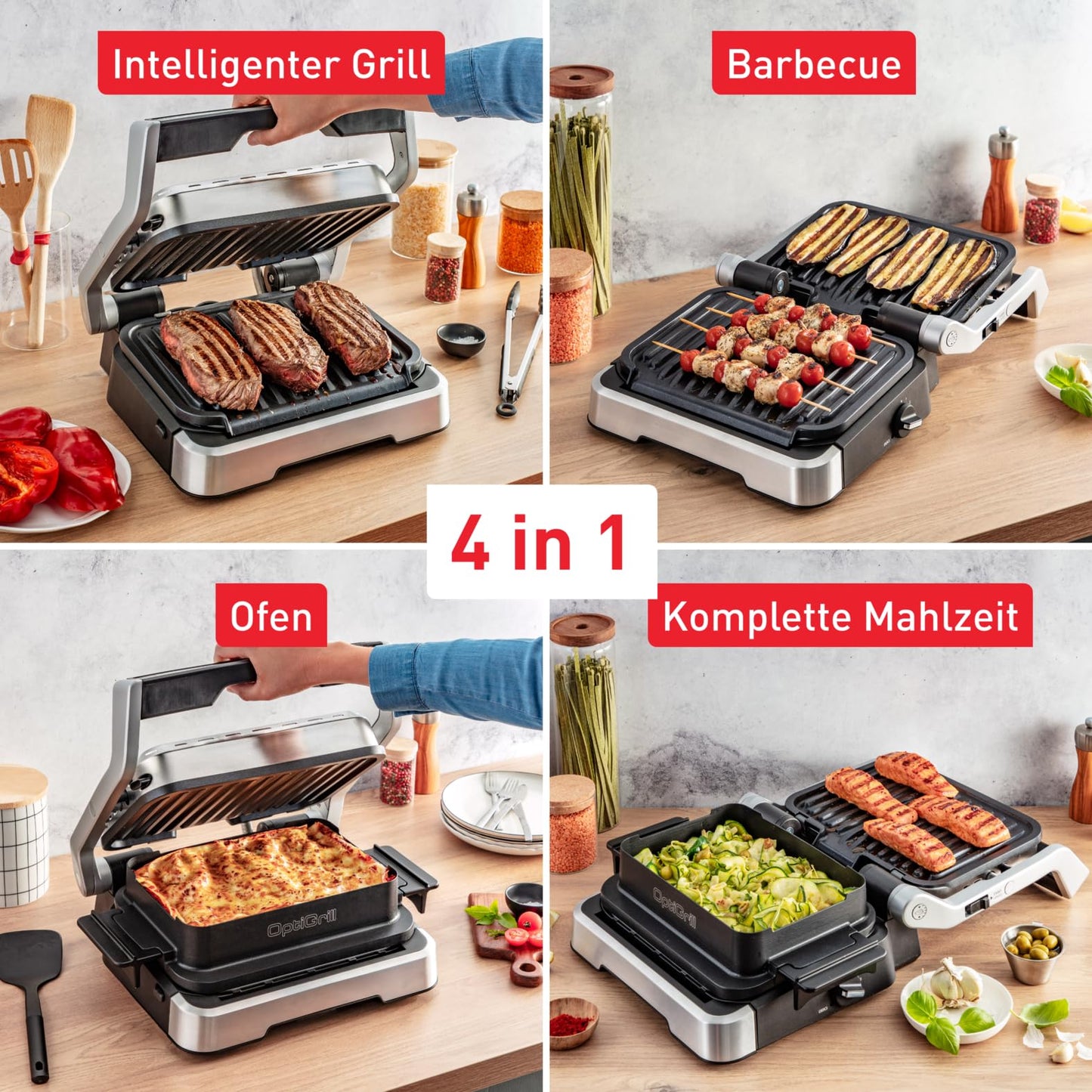 Tefal OptiGrill Elite XL Kontaktgrill, 16 Programme, Digitales Display mit Garstufenanzeige, abnehmbare XL-Platten, Grillboost-Funktion, intuitive Bedienung, Elektrogrill, Edelstahl, GC760D12