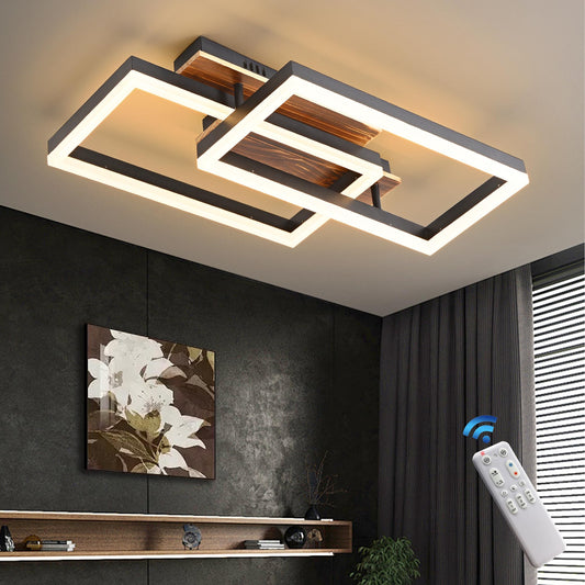 LED Ceiling Light Wood Dimmable, Rotatable 350°, Solid Wood Black Vintage Ceiling Light, 28 W, 40 cm, 2800 lm, 3000 K - 6000 K with Remote Control, Bedroom Lamp, Memory Function, 3 W Night Light
