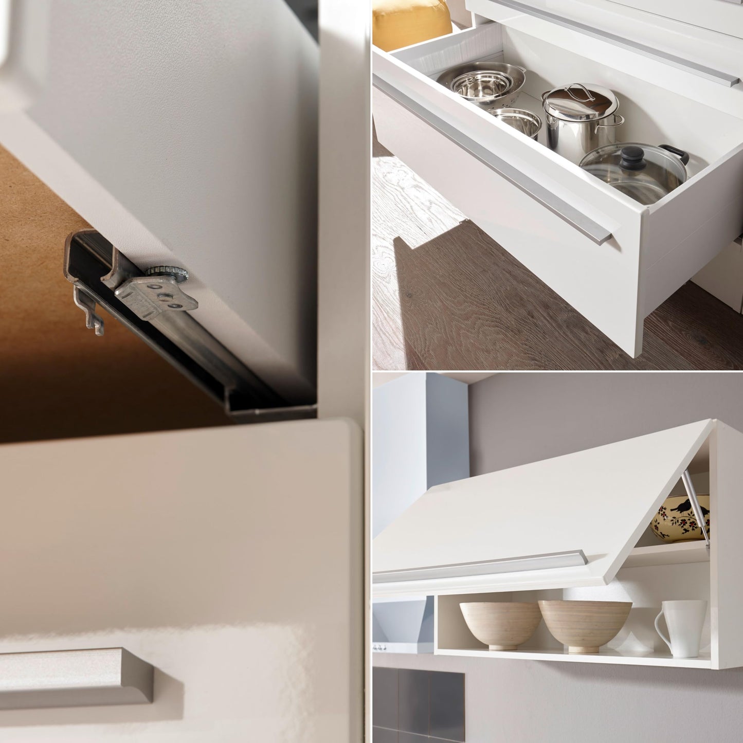 Jazz 4 Modern Corner Kitchen with Electrical Appliances in White High Gloss, Metallic Grey - Spacious Kitchen Unit in L-Shaped with Lots of Storage Space - 320 x 200 x 60 cm (W x H x D)