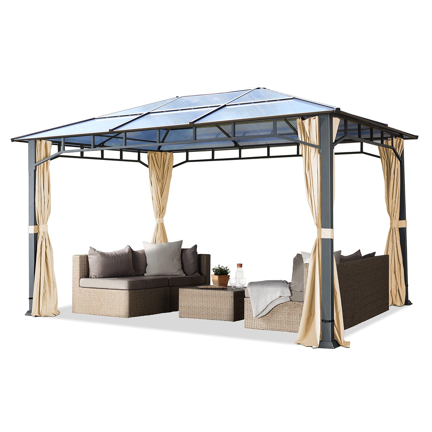 Toolport Garden Gazebo, 3 x 4 m, Waterproof, Aluminium, Deluxe, Polycarbonate Roof Approx. 8 mm, Gazebo with 4 Side Panels, Party Tent, Grey, 9 x 9 cm Profile