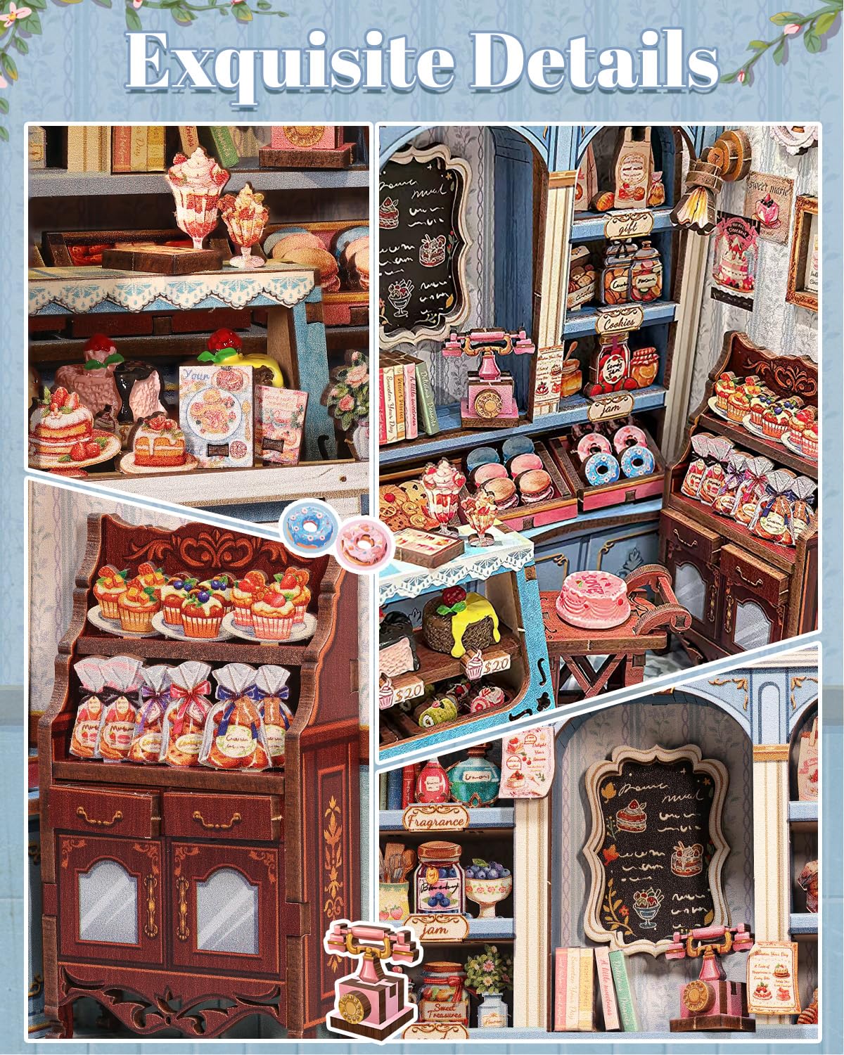 Endless Limit DIY Miniatur Haus Bausatz für Erwachsene,Puppenhaus Gewächshaus mit LED Licht,3D Puzzle Buchstütze aus Holz Modellbausatz Bastelset Bücherregal Deko Geschenken (Rose Garden Tea House)