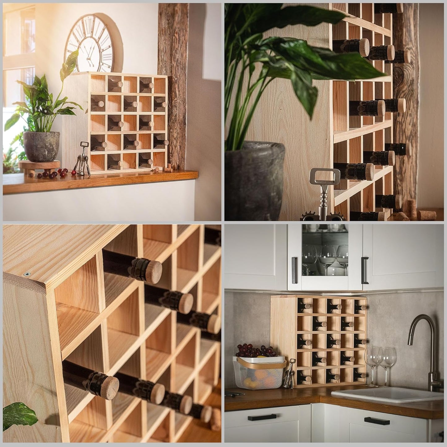 KADAX Wooden Wine Rack, 52 x 25.5 x 104 cm, Large Bottle Rack for Many Wine Bottles, Stackable Wine Stand, Shelf for Bottles, Rustic Wine Cabinet, Sturdy, Space-Saving, Made in EU
