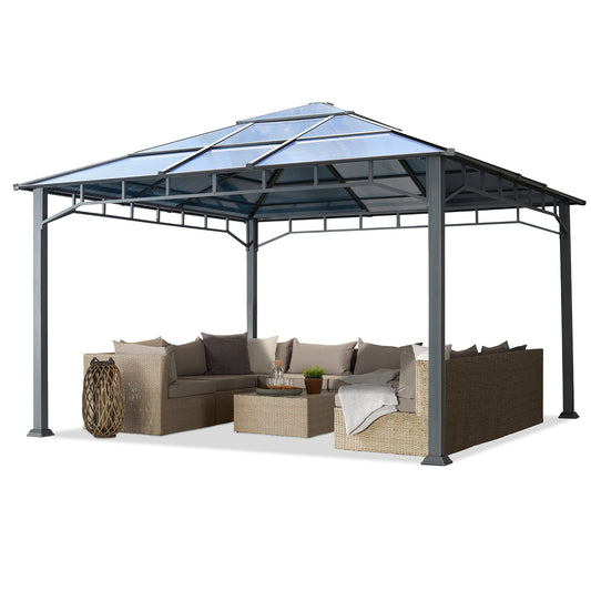 Toolport Garden Gazebo, 3 x 4 m, Waterproof, Aluminium, Deluxe, Polycarbonate Roof Approx. 8 mm, Gazebo with 4 Side Panels, Party Tent, Grey, 9 x 9 cm Profile