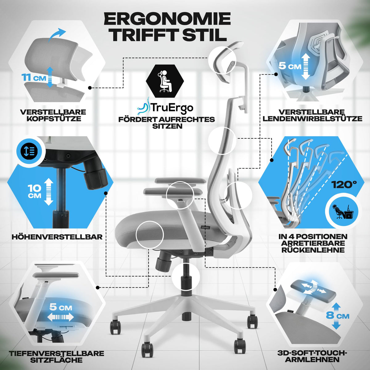 M2 Ergonomic Office Chair, Test Winner with Adjustable Armrest without Headrest for Maximum Freedom of Movement, Back-Friendly, Comfortable Desk Chair for Office and Home Office Chair