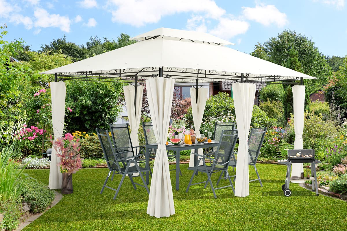 Casaria® Pavillon Topas 3x4m Metall Wasserabweisend UV-Schutz 50+ mit Seitenteile Stabil Gartenpavillon Luxus Modern Taupe