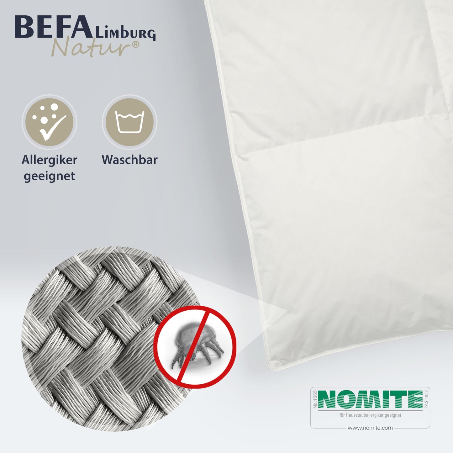 BEFA NATUR Down Duvet, Made in Germany, 135 x 200 cm, 90% Down and 10% Feathers, Summer Duvet, Suitable for Allergy Sufferers (Nomite), Oeko-Tex 100 Class 1 Certified, EN Standard 12934, Downpass